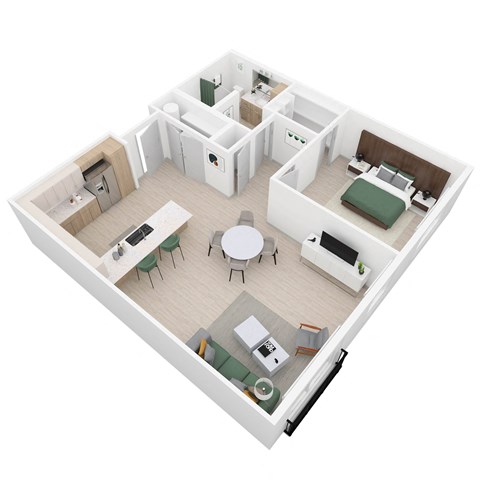 Floor plan for 1 bed, 1 bath, 765 sqft